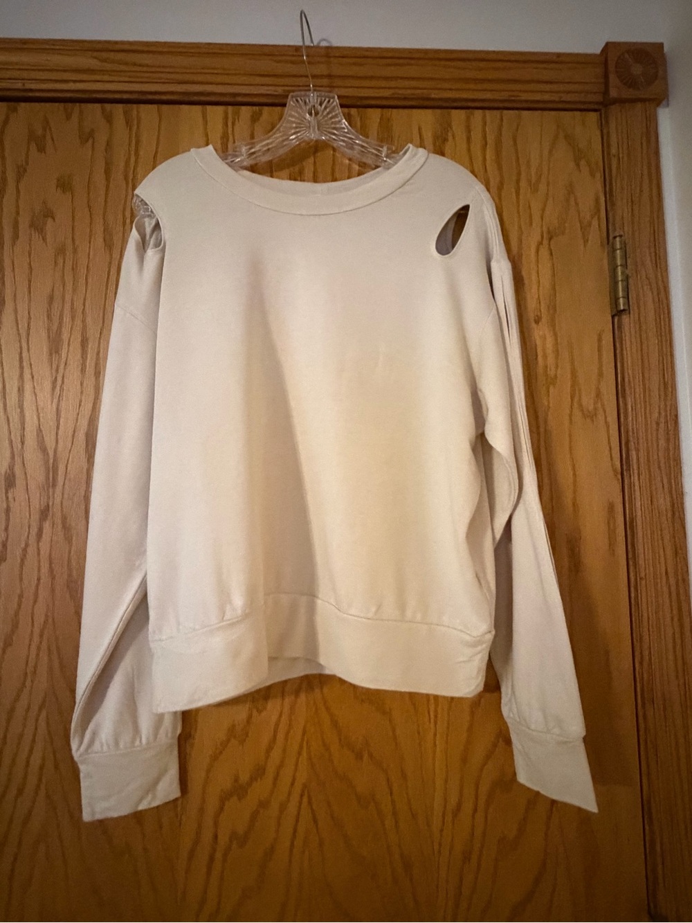 LNA Beige Crewneck Sweatshirt with Shoulder Cutout